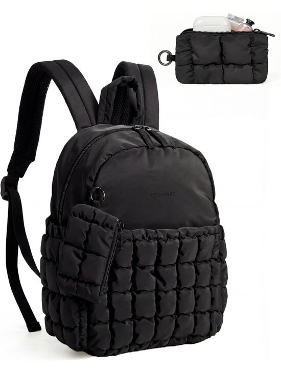 Women\'s Black Lightweight Quilted Mini Backpack 2-in-1 Travel College Bag main image 5